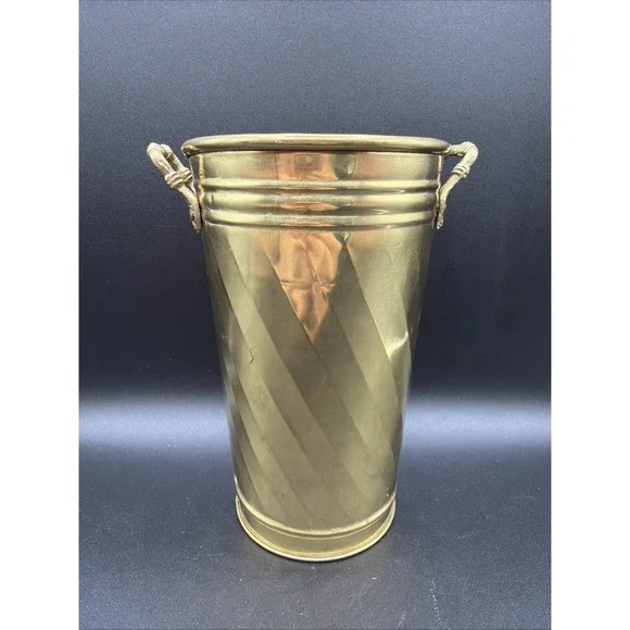 Vintage Brass Bucket French Flower Market Vase 7.5
