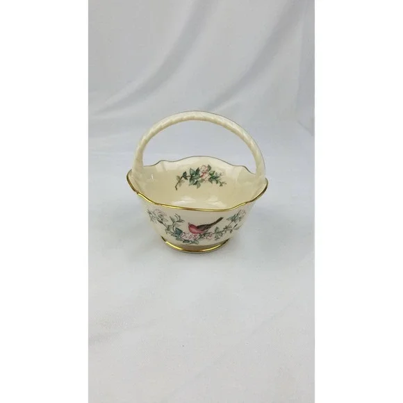 Vintage Lenox‎ serenade basket hand decorated 24k gold bird floral porcelain