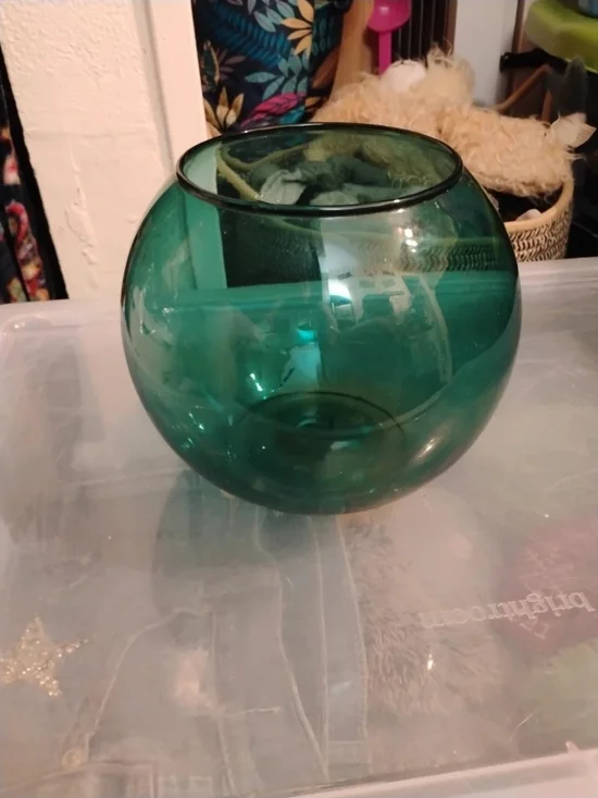 Teal Glass Fishbowl Vase - Home Accents