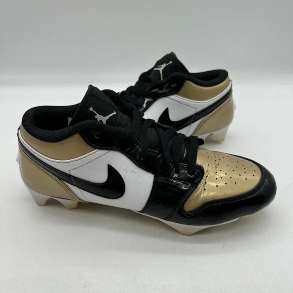 Nike FJ6245-701 Mens Size 9 Air Jordan 1 Low TD Patent Gold Toe Football Cleats
