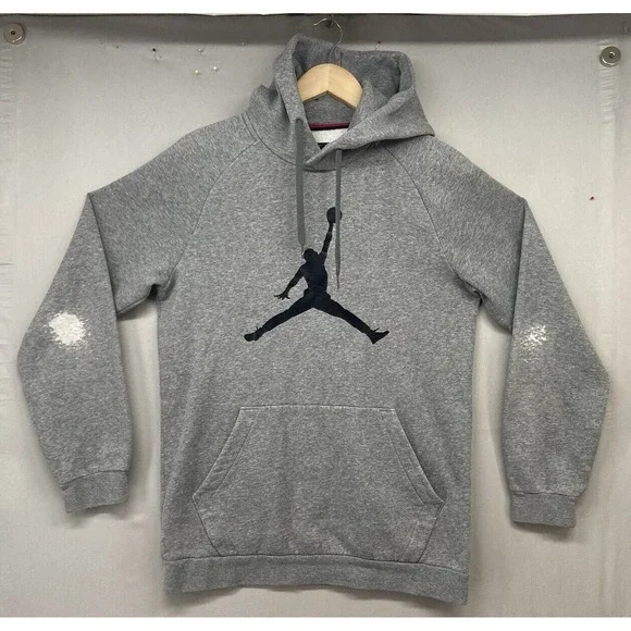 Nike Air Jordan Sweatshirt Hoodie Mens SMALL Gray Black‎ Jumpman Logo Pocket