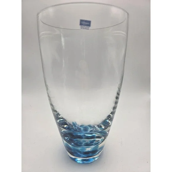 Caithness Scotland Art Glass Vase Blue Controlled Bubble Base Signed Label 9