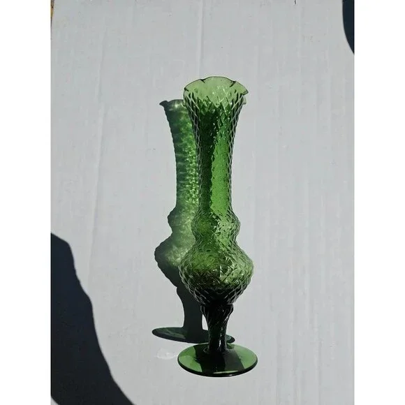 Delicate Avocado Green Hobnail Swung Bud Vase RARE