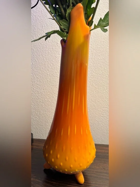 vintage L.E. Smith 14” Bittersweet 3-Toe Hobnail Swung Vase