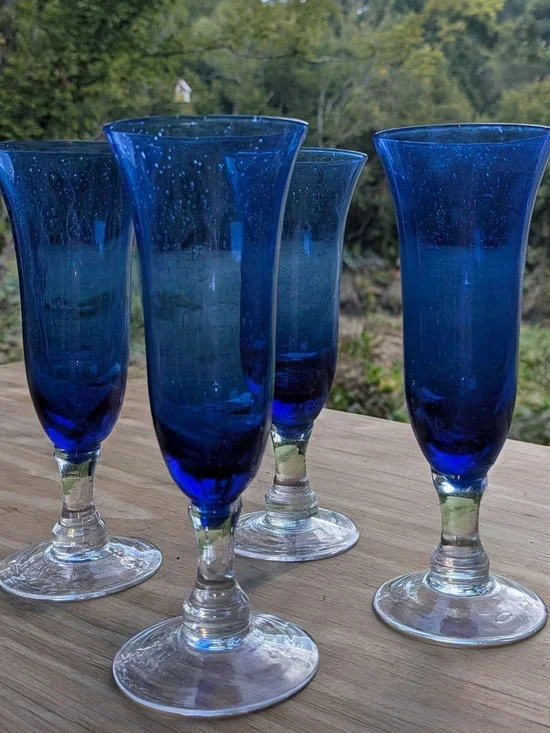 Set of 4 Vintage Cobalt Blue Swirl Bud Vase