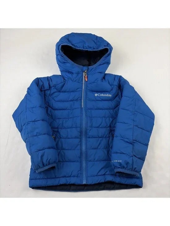Columbia Omni Heat Hooded Puffer Jacket Kids Boy’s XXS Full Zip Blue Outdoors