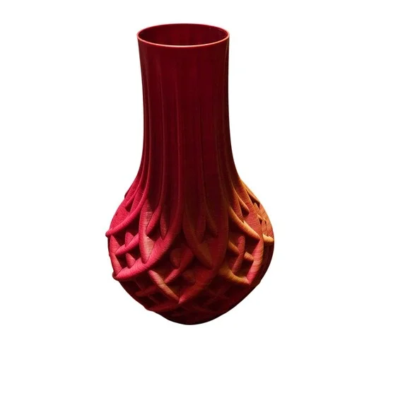 3D Printed Geometric Lattice‎ Vase Red Orange Gradient Decor 9.5 Inch