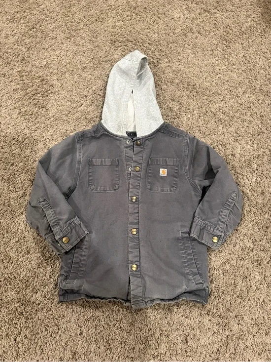 Carhartt Kids' Dark Gray Hooded Work Jacket with Light Gray Hood
