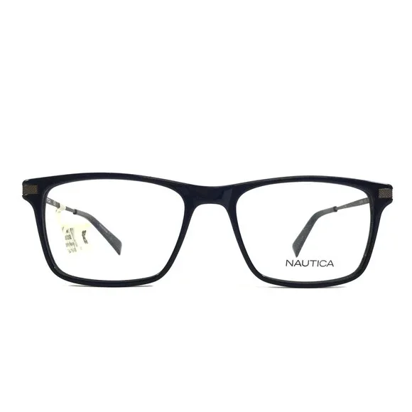 Nautica Eyeglasses Frames N8134 412 Shiny Navy Rectangle Full Rim 54-18-145