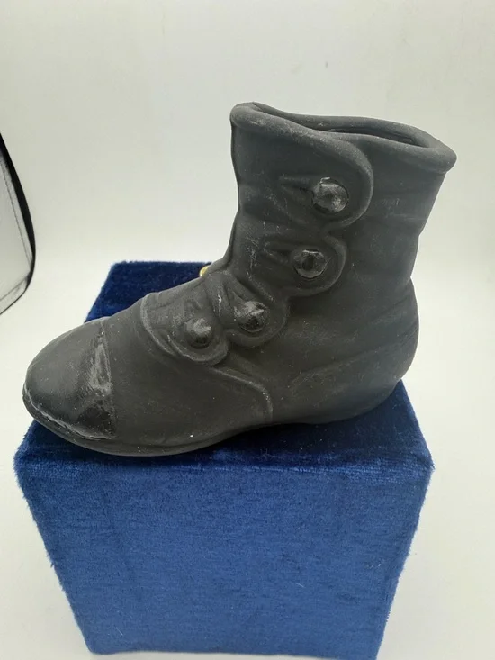 Ceramic Victorian style baby’s faux button up boot vase planter matte black