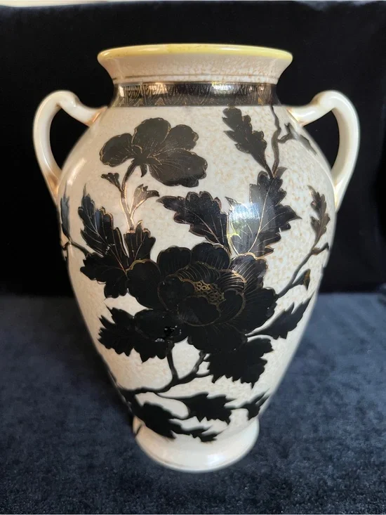 Antique NIPPON Amphora Vase Black Silhouette Gold Gild c 1890-1920