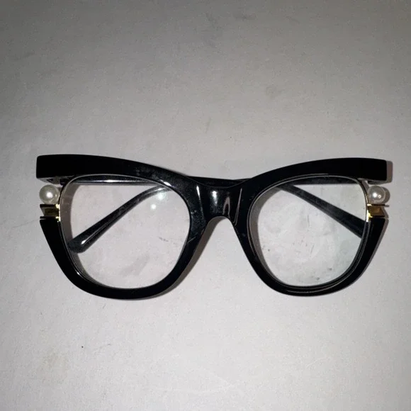 Black Cat Eye Full Rim Pearl Detail Eyeglass Frames for Women Retro Chic