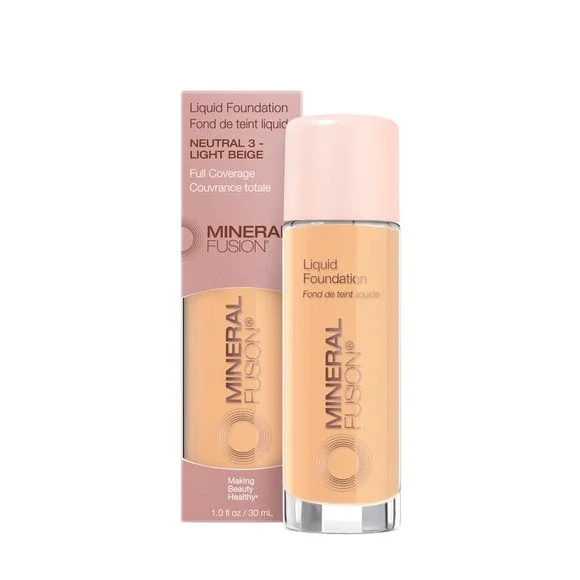 Mineral Fusion Liquid Foundation Neutral 3 Light Beige Full Coverage 1oz NEW‎