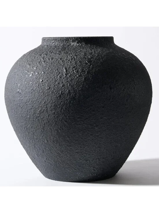 Large Rustic Black Round Vase - Stylish Pottery Home Decor Accent Piece