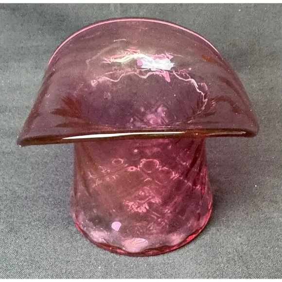 Vintage Cranberry Red Art Glass Hat Vase 3.5