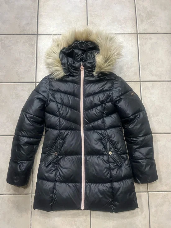 MICHAEL Michael Kors Black Quilted Puffer Coat with Faux Fur Trim