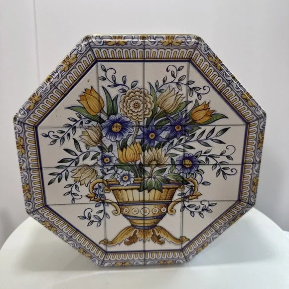 Vintage 90s Limited Edition Collector Decorative Floral‎ Vase Tin Box Canister