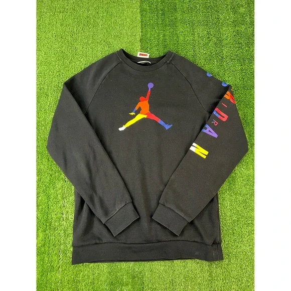 Jordan Mens Jumpman Crewneck Sweatshirt Black Multi-Color AV0044-010 Size M