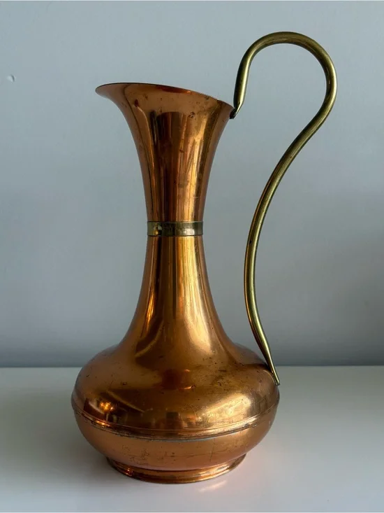 Vintage English Copper & Brass Ewer Pitcher – 12” Tall – Made in England