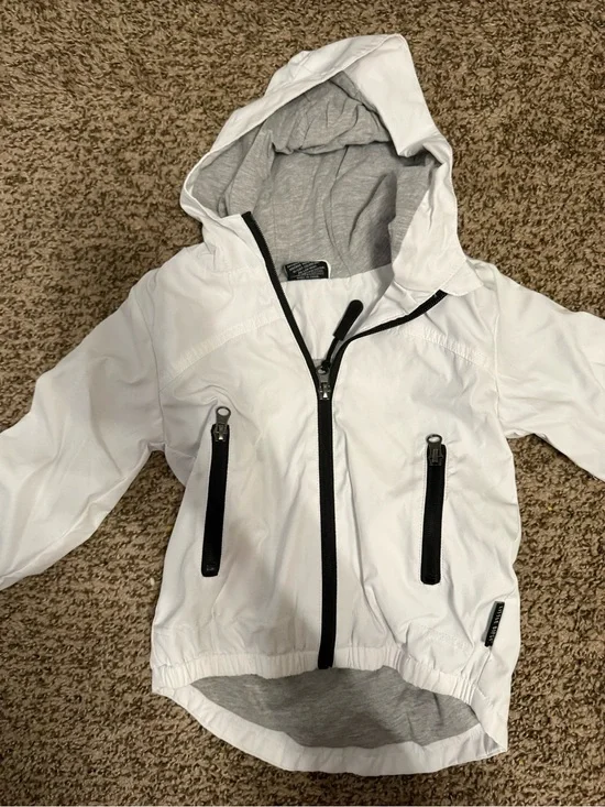 Little Bipsy White Hooded Windbreaker with Gray Lining