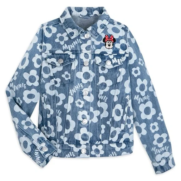Disney Store Girls Minnie Mouse Floral Denim Jacket Size XL 14