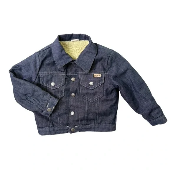 Vintage Sears Toughskins Boys Size‎ 5 Sherpa Lined Denim Trucker Jean Jacket 70s