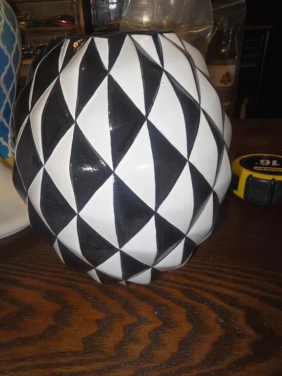 One of a Kind Hand Painted Black and White Ceramic Decorative Vase/Planter