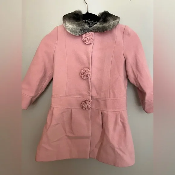 Rothschild Pink FauxFur Trimmed‎ Coat. Size 4