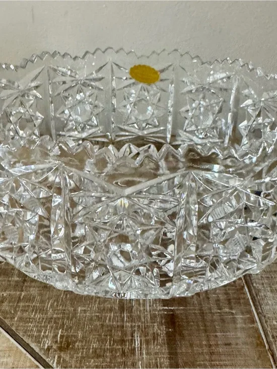 Vintage West German Hand Cut Lead Crystal Bowl 24% PbO Scalloped Starburs