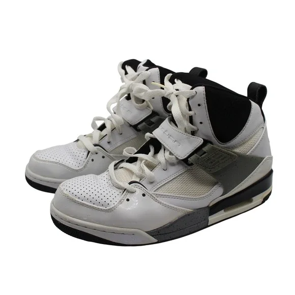 Jordan Flight 45 High Mens White Black Cement Grey Sneakers 384519-109 Size‎ 8