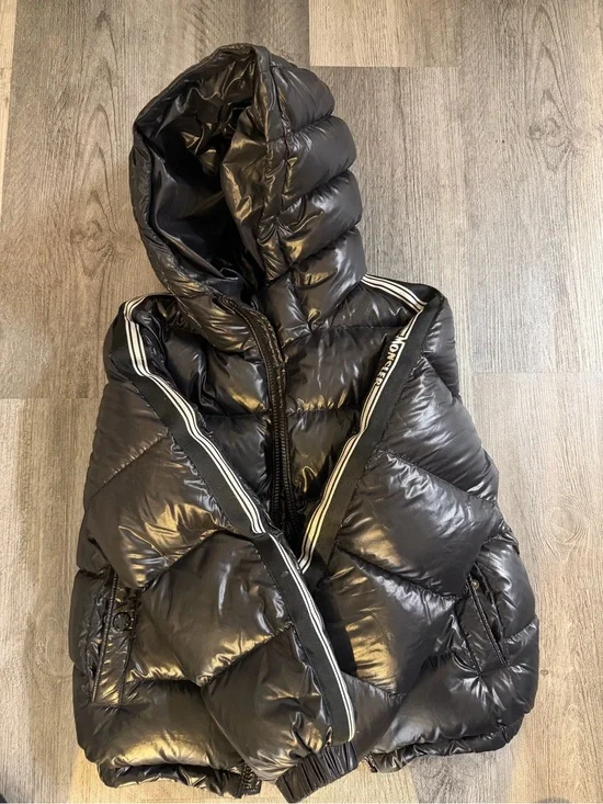 Moncler Shiny Black Quilted Hooded Down Puffer Jacket