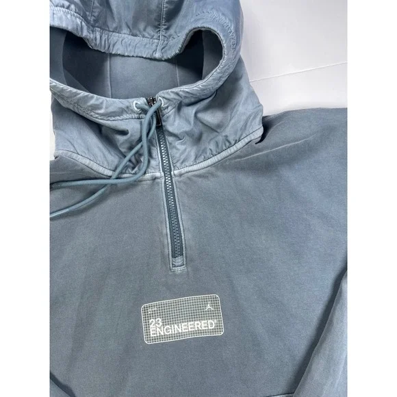 Jordan 23 Engineered Hoodie Mens Large Blue Grey 1/4 Zip Mixed Media Pullover