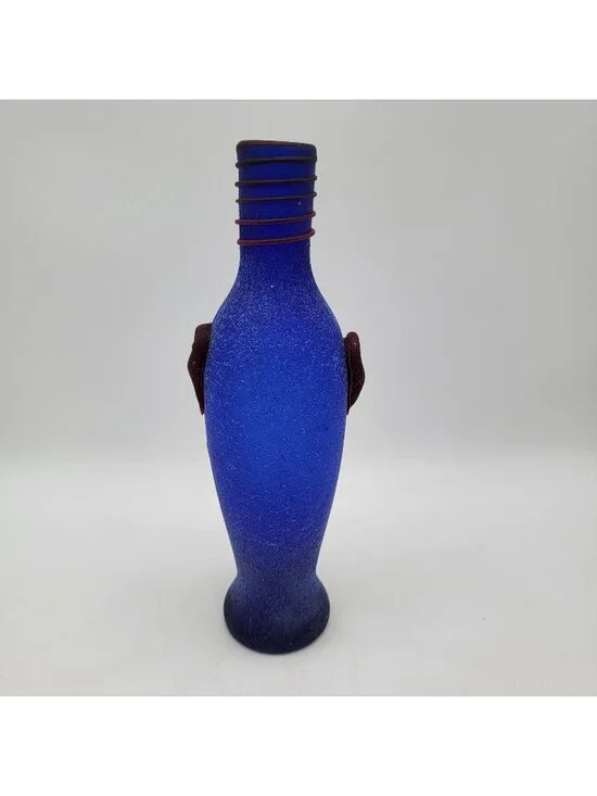 Murano Scavo 1960s Blue Bottle Vase