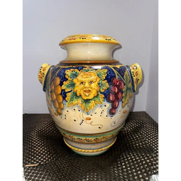 Deruta Artistica Italy Vino Veritas Majolica Vase Bacchus Grapes 14