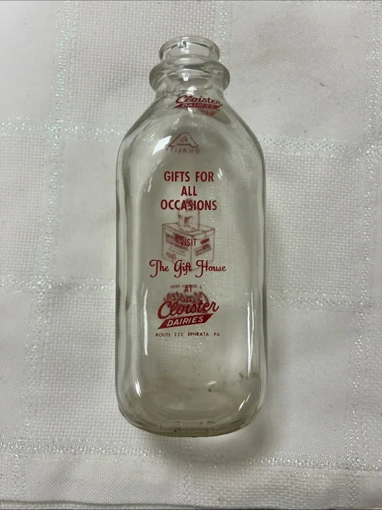 Clear Glass Milk Bottle with Red Logo