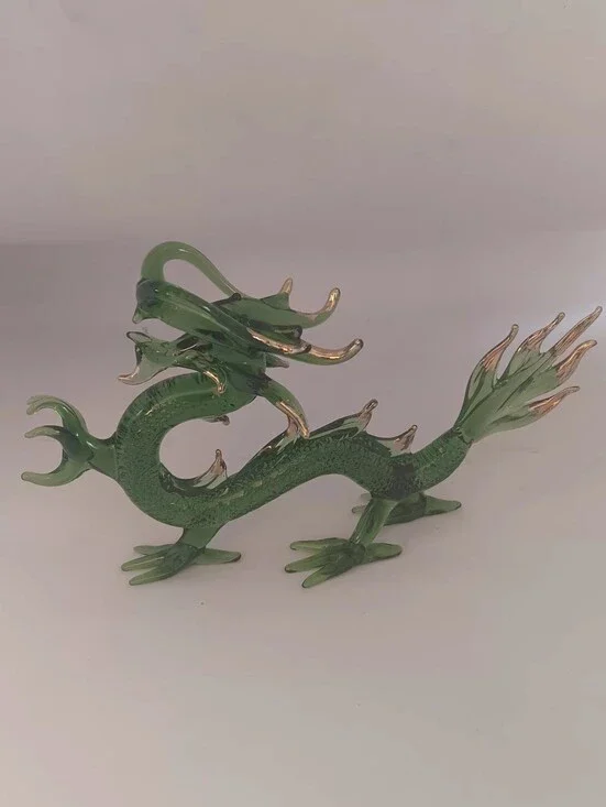 Green Glass Dragon Figurine - Decorative Reptile Accent