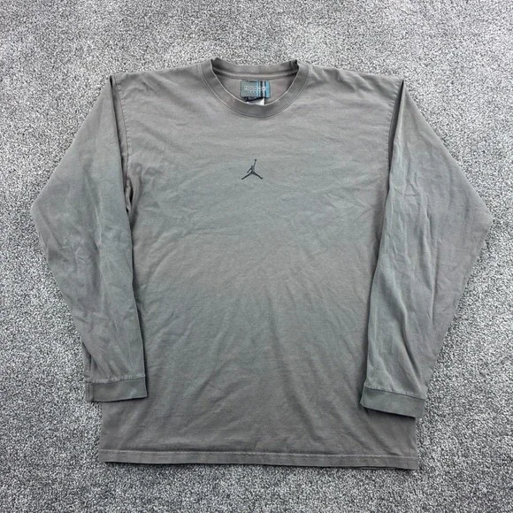 Vintage Jordan Shirt Mens Large Gray Cotton Jumpman Logo Long Sleeve