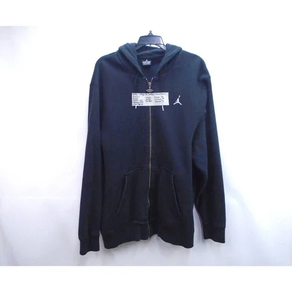 Vintage Air Jordan Men's Large Black Heavyweight Full Zip Fleece Hoodie 2000s