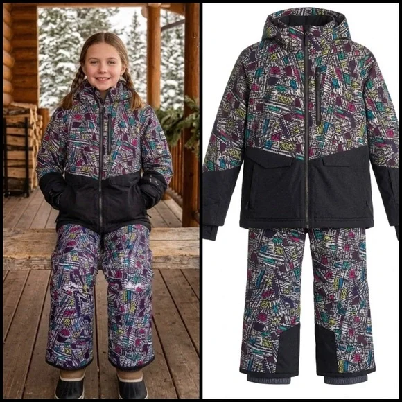 Boulder Gear Kids Printed Waterproof Hooded Retro Snow Ski Jacket Pants Set L