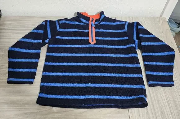 Hanna Andersson Navy Blue Black Stripe Fleece Quarter Zip Sweater Boys 10