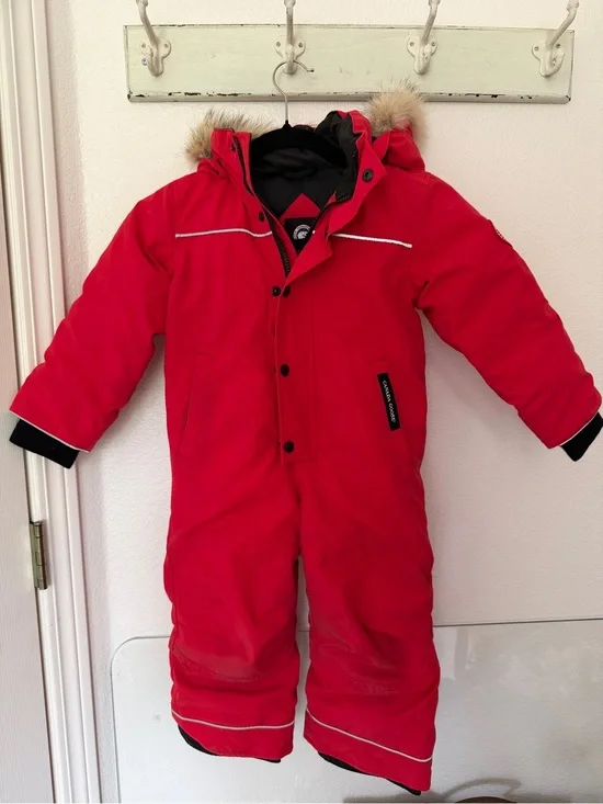 Canada Goose Infant Winter Snowsuit in Red with Fur Hood - 2-3 Years