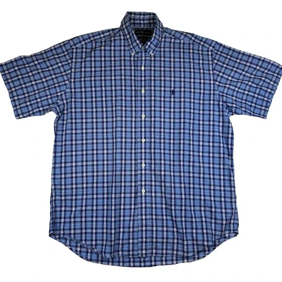 Polo Ralph Lauren Blake Short Sleeve Plaid Button Down Shirt Men's L Blue pony