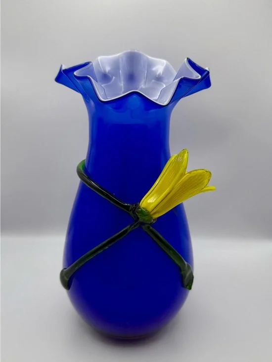Vintage Cobalt Murano Style Art Glass Vase 9.5