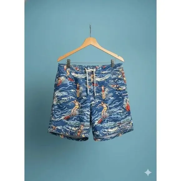 Polo Ralph Lauren Swim Trunks Hawaiian Surf Rowing Theme Surfing Board Shorts L