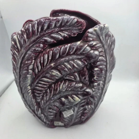 Vintage Royal Haeger R723 Leaf Vase Mulberry Agate Glaze USA Art Pottery