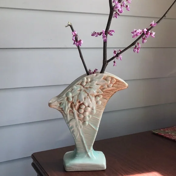 Ceramic Art Deco Style Mint Green and Bronze Vase