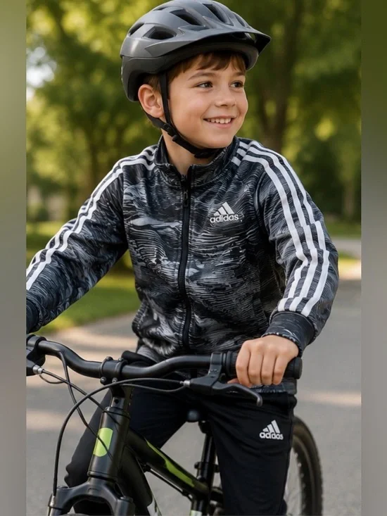 81 Adidas Kids Track Jacket 5 Black Gray White Full Zip Athletic Activewear
