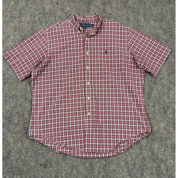 Polo Ralph Lauren Mens XL Classic Fit Plaid Short Sleeve Button Down Shirt Red