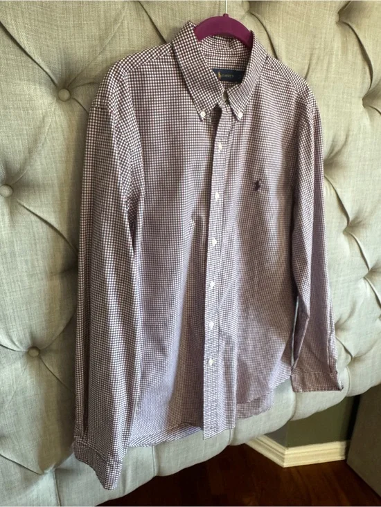 Polo by Ralph Lauren Burgundy and White Check Button-Down Shirt