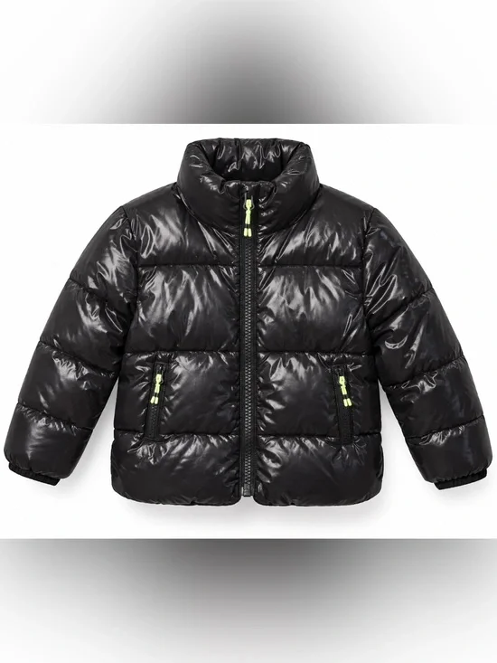 H&M Black Glossy Puffer Jacket Cyber Y2K Ski Moto Kids Size 6